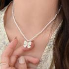Bow Pendant Faux Pearl Necklace Pearl White - One Size