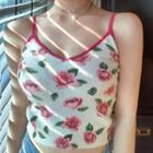 Floral Print Knit Camisole Top Pink Floral - White - One Size