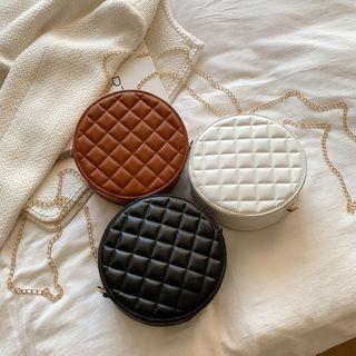 Round Chain Faux Leather Crossbody Bag