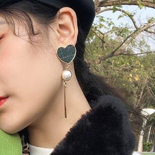 Faux Pearl Fabric Heart Dangle Earring Green - One Size