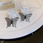 Flower Butterfly Dangle Earring 1 Pair - Silver Needle - White - One Size