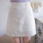 Faux-pearl Lace-trim Tweed Miniskirt