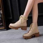 Buckled Block Heel Lace-up Short Boots