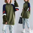 Mock Turtleneck Color Block Pullover Army Green - One Size