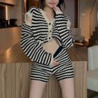 Cold-shoulder Striped Cardigan / Shorts