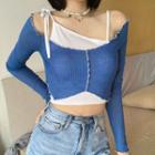 Off-shoulder Long-sleeve Cropped Tank Top
