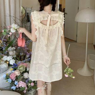 Sleeveless Ruffle Trim Flower A-line Dress