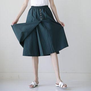 Band-waist Button-trim Skort