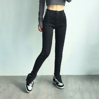 High-waist Side-split Straight-leg Jeans
