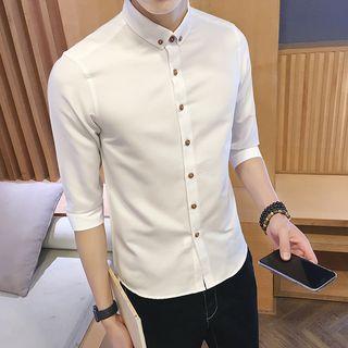 Elbow-sleeve Button-down Collar Shirt