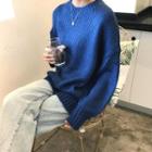 Plain Loose-fit Batwing-sleeve Sweater