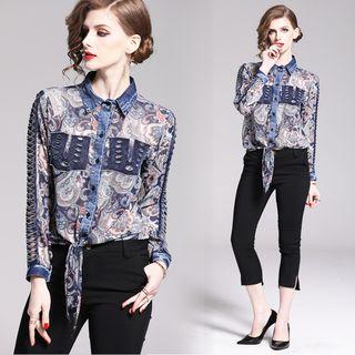 Denim Collar Chiffon Shirt As Shown In Figure - One Size