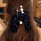 Bow Faux Pearl Hair Clamp Black - One Size