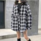 Oversized Hoop Accent Plaid Shirt As Shown In Figure - One Size