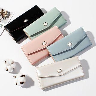 Faux Leather Cat Pin Fold Cover Long Wallet