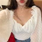Lace Off-shoulder Puff-sleeve Cropped Chiffon Top