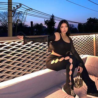 Cut-out Faux Pearl Skinny Pants