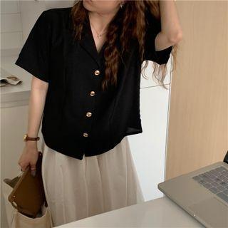 Short-sleeve V-neck Blouse / Maxi A-line Skirt