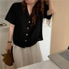 Short-sleeve V-neck Blouse / Maxi A-line Skirt