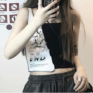 Two-tone Graphic Print Cropped Tank Top