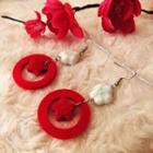 Flower & Star Flannel Dangle Earring 1 Pair - Star - Red - One Size