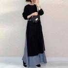 Set: Long-sleeve Midi T-shirt Dress + Midi Skirt Set Of 2 - T-shirt Dress & Skirt - Black - One Size