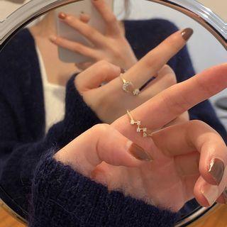 Moon & Star Rhinestone Alloy Open Ring Gold - One Size