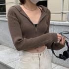 Long Sleeve Knitted Zip-up Crop Jacket