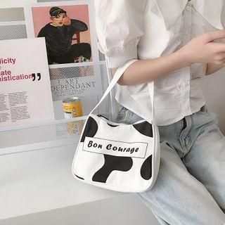 Milk Cow Print Canvas Shoulder Bag As Shown In Figure - One Size