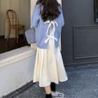 Ribbon Lace-up Sweater / Sleeveless Mesh Dress