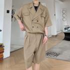 Set: Elbow-sleeve Double-breasted Jacket + Dress Shorts