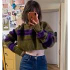 Striped Cropped Sweater Green & Purple - One Size