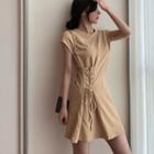 Short-sleeve Lace Up Plain Dress