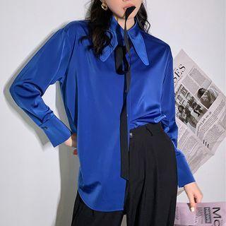 Tie Neck Shirt Blue - One Size