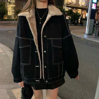 Fleece-lined Denim Jacket With Lining - Black - One Size