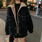 Fleece-lined Denim Jacket With Lining - Black - One Size