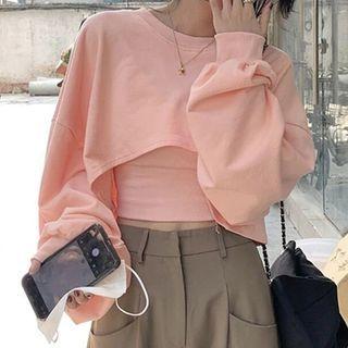 Set: Plain Camisole Top + Cropped Sweatshirt