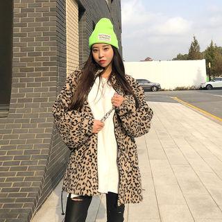 Drawcord-hem Leopard Oversized Dumble Jacket Leopard - One Size