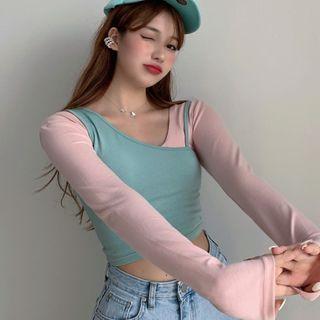 Plain Long-sleeve T-shirt / Cropped Tank Top