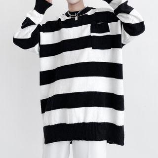 Round Neck Color Block Stripe Sweater