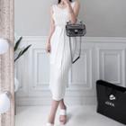 Tie-waist Sleeveless Midi Sheath Rib Knit Dress White - One Size