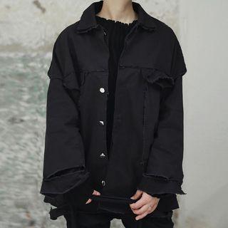 Ripped Button Jacket Black - One Size