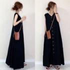 Sleeveless Button-up Maxi Dress Black - One Size