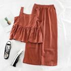 Set: Plain Camisole + High-waist Wide-leg Pants