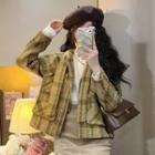 Tie-neck Plaid Tweed Button Jacket