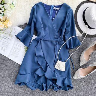 3/4-sleeve Playsuit Navy Blue - One Size