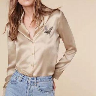 Long-sleeve Embroidery Satin Shirt
