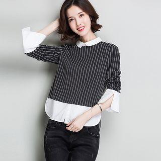 Pinstripe Panel Mock Two-piece Blouse
