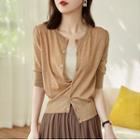 Elbow-sleeve Button-up Top / Midi A-line Skirt / Set