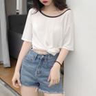 Contrast Elbow-sleeve T-shirt